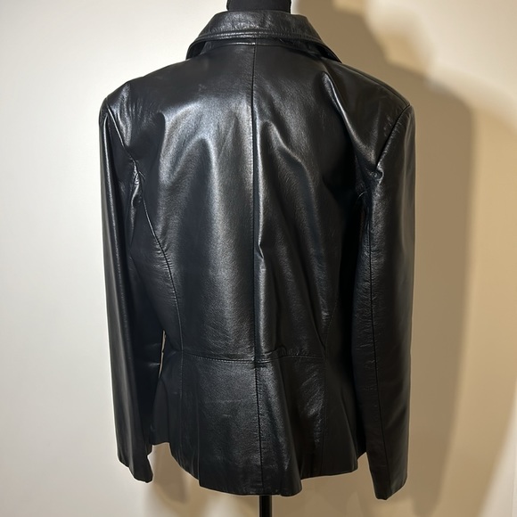 COPY - Danier Ladies Black Leather Jacket, buttons down the front, 2 pockets. - Picture 2 of 14